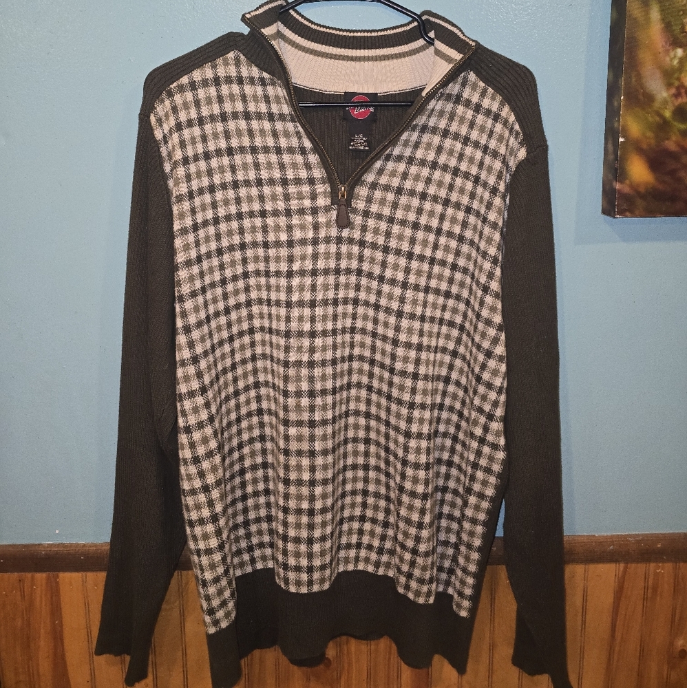 Vintage Grandpa 100% Cotton Knit plaid pullover sweater Size Large